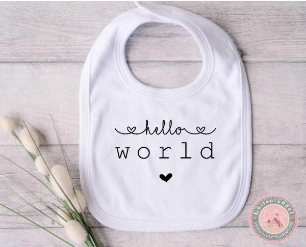 hello world zuckersüßes Babylätzchen Wunschname Name Geschenk Geburt Taufe Mitbringsel Pinkelparty Geburtstag Lüttentüddel®